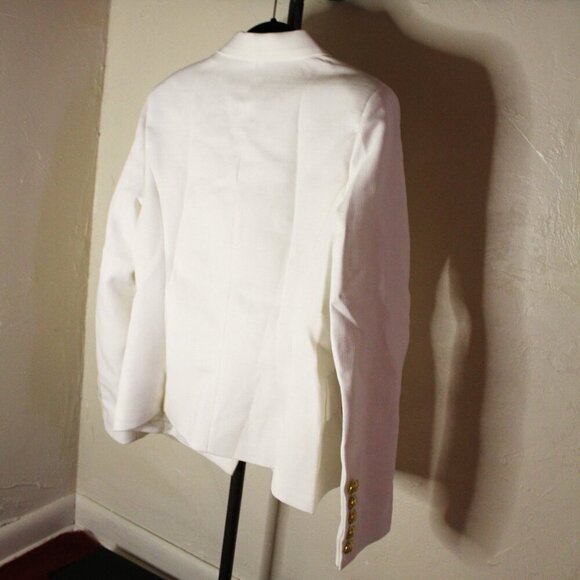 Textured Gold Button Detail Peak Lapel Double Breasted Tailored Blazer - Picture 4 of 4